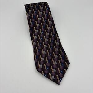 J. Z. Richards Silk Hand Crafted Men’s Tie Purple Gold Geometric 60”x4”